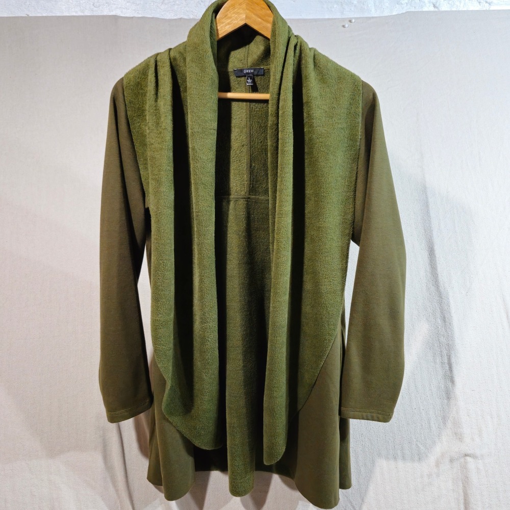 Drew Womens Olive Green Draped Shawl Collar Open Front Cardigan Jacket Large